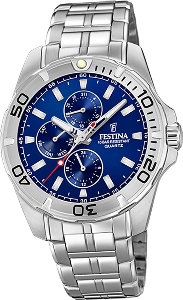 Festina Nerezové pánske hodinky F20445/2 náramkové hodinky strieborné multifunkčné D2UF20445/2