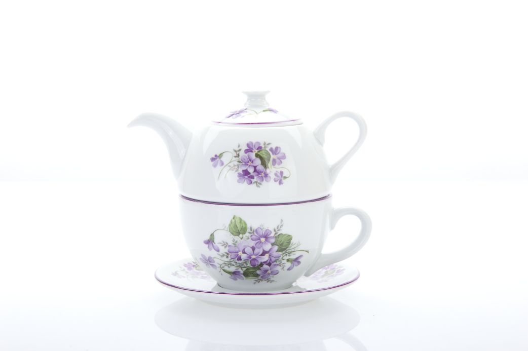 Český porcelán, a.s., Dubí Súprava šálky a čajníka Sonne, český porcelán, 16 cm, fialky, český porcelán