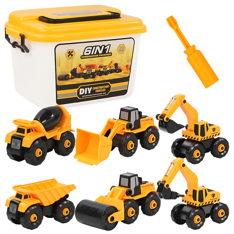 Montage Spielzeug Set Baufahrzeuge Kinder 7 in 1 DIY LKW Autos mit Schraubenzieh 