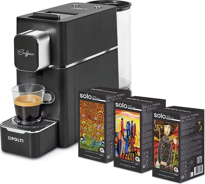 Polti Coffea S15B, Kávovar na pody, 0,85 L, kávový sáčok, 1400 W, Čierna, Strieborná