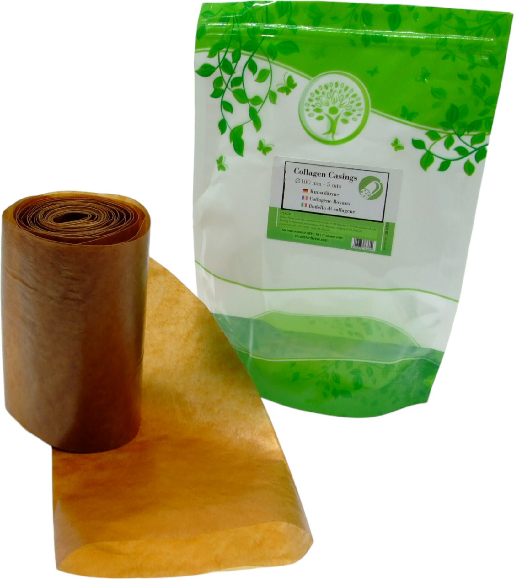 Alcofermbrew Kunstdarm 100mm/5m - Kollagenhülle für Wurst Wursthülle Schweinedärme Rohwurstdarm