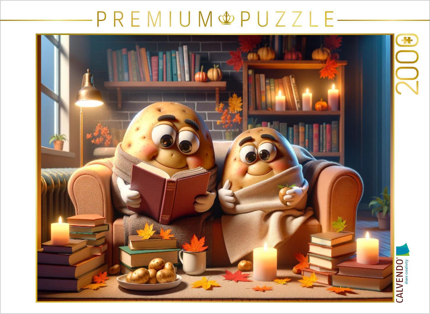 CALVENDO Puzzle Herbstliches Lesevergnügen: Kartoffeln im Bücherparadies | 2000 Teile Lege-Größe 90x67cm Foto-Puzzle für glückliche Stunden