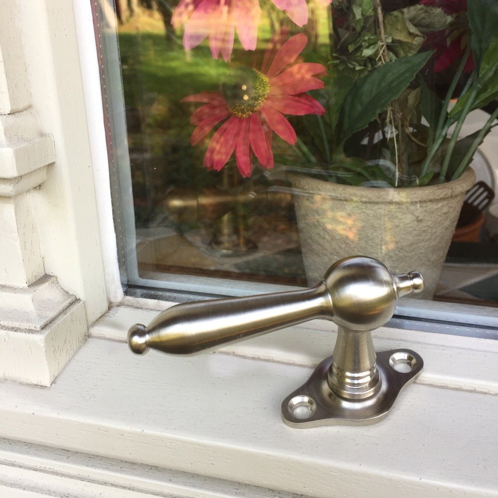 Antikas Fenstergriff , Langgriff, Fensterolive - Fensterbeschläge antik - Nickel matt