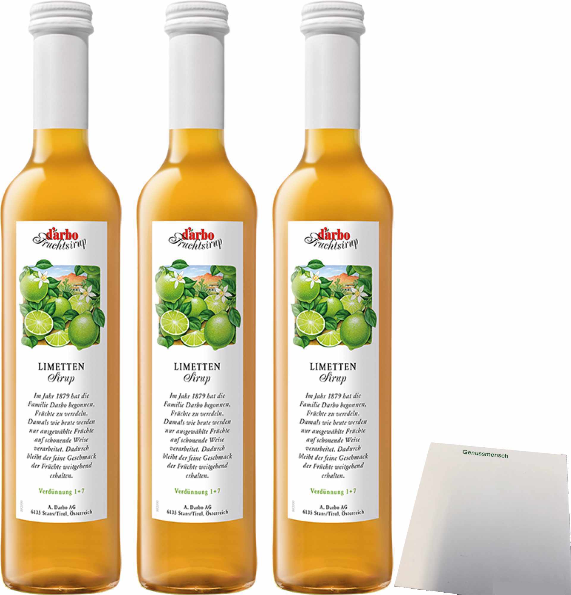 Darbo Fruchtsirup Limette 3er Pack (3x0,5l Flasche) + usy Block