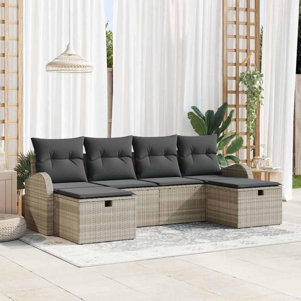 Eleganten-Stil Garten-Sofa-Set 6 pcs Hellgrau 234 x 117 x 85 cm Poly Rattan - Gartensofas Hommie6023482 5parcel Image