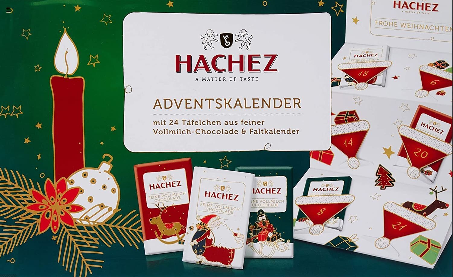Hachez adventný kalendár s mliečnou čokoládou 180g