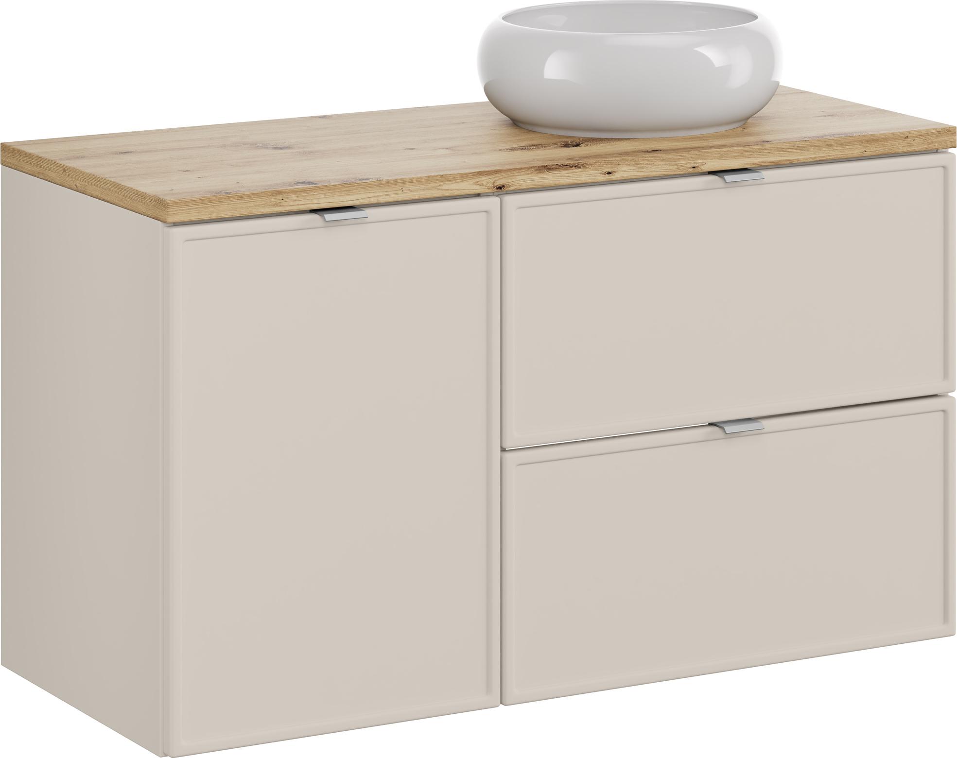 Badezimmerschrank 100 Cm Mit Eichenholzplatte Und Aufsatzwaschbecken