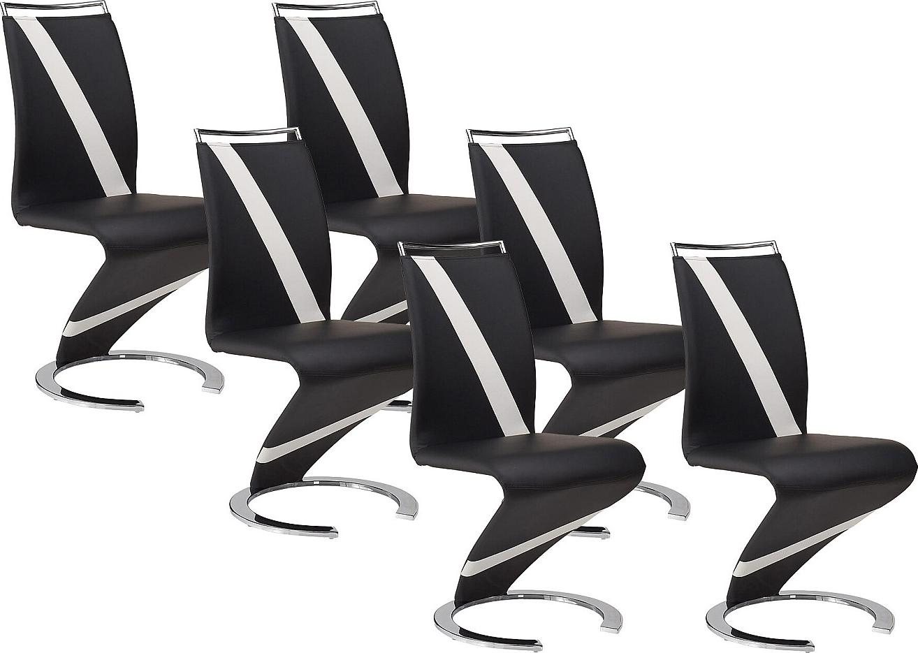 Vente-unique 6er Set TWIZY Stühle - Lederähnliches Material schwarz + weiß