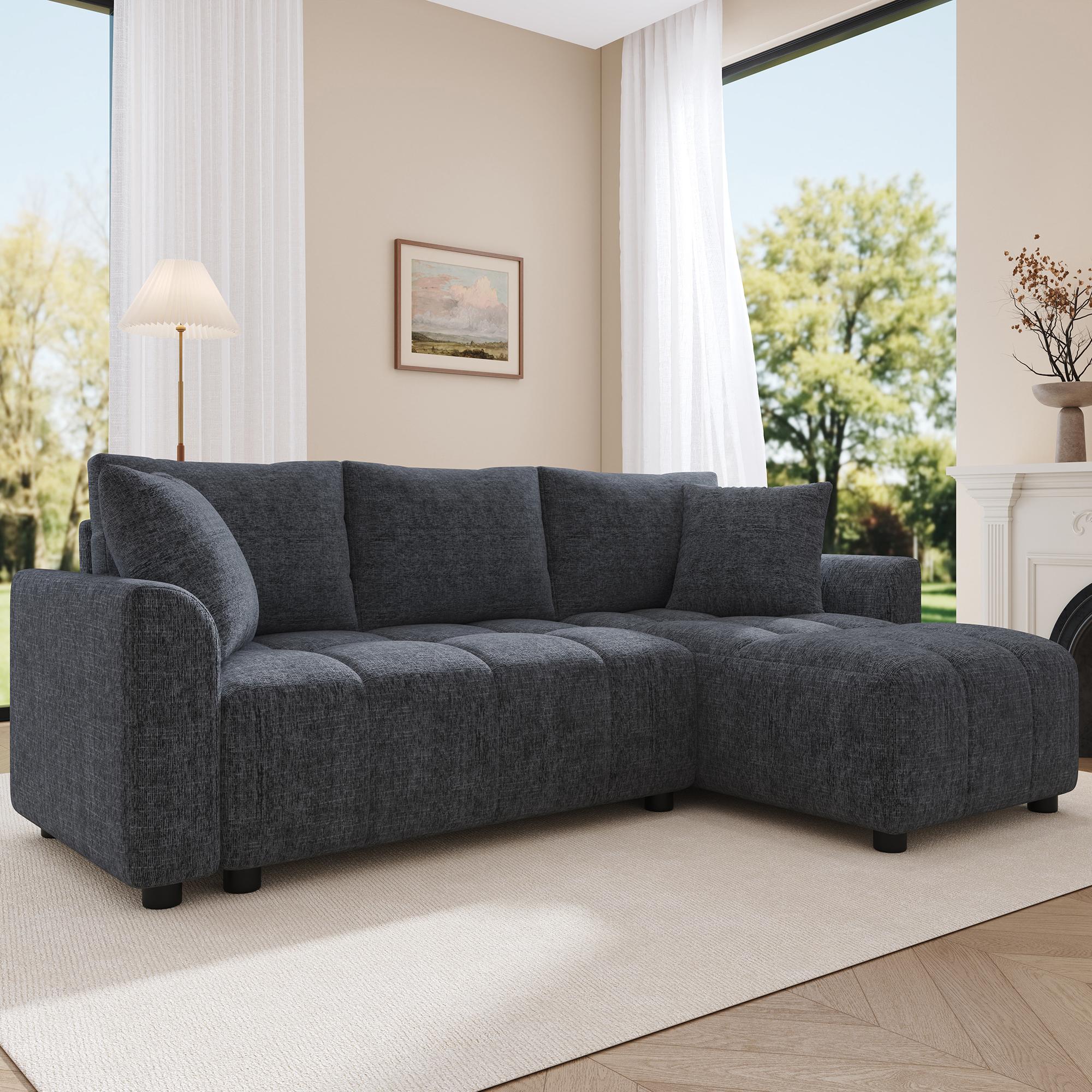 Merax 3-Sitzer Sofa, L-förmiges Ecksofa mit Chaiselongue, Chenille Stoff, Sofa für Wohnzimmer & Apartment, mit 2 Kissen, Soffa, Couch, Grau