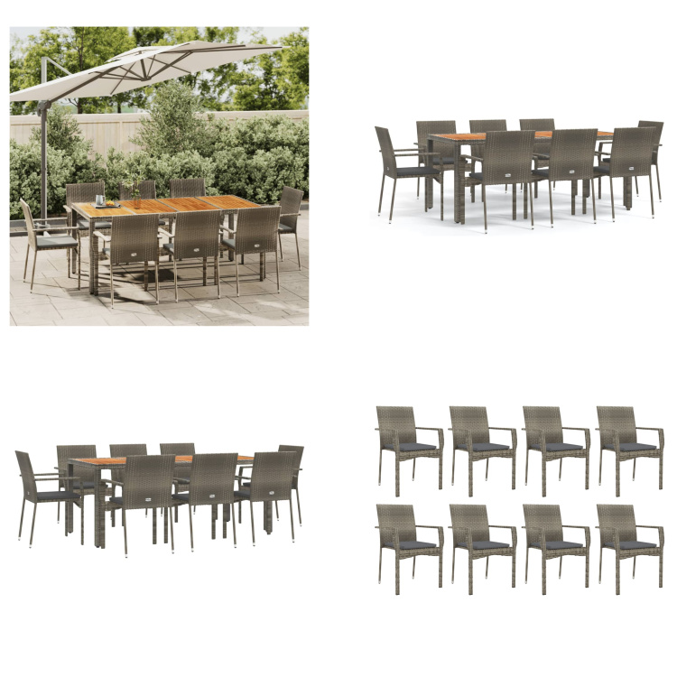 vidaXL 9-dielny záhradný jedálenský set s vankúšmi sivý polyratan - Záhradný jedálenský set - Záhradné jedálenské sety - Jedálenský set - Jedálenský set terasa