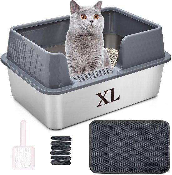 OEM Große Edelstahl-Katzenbox mit Deckel, XL, grau, hoch, leicht reinigbar 2026