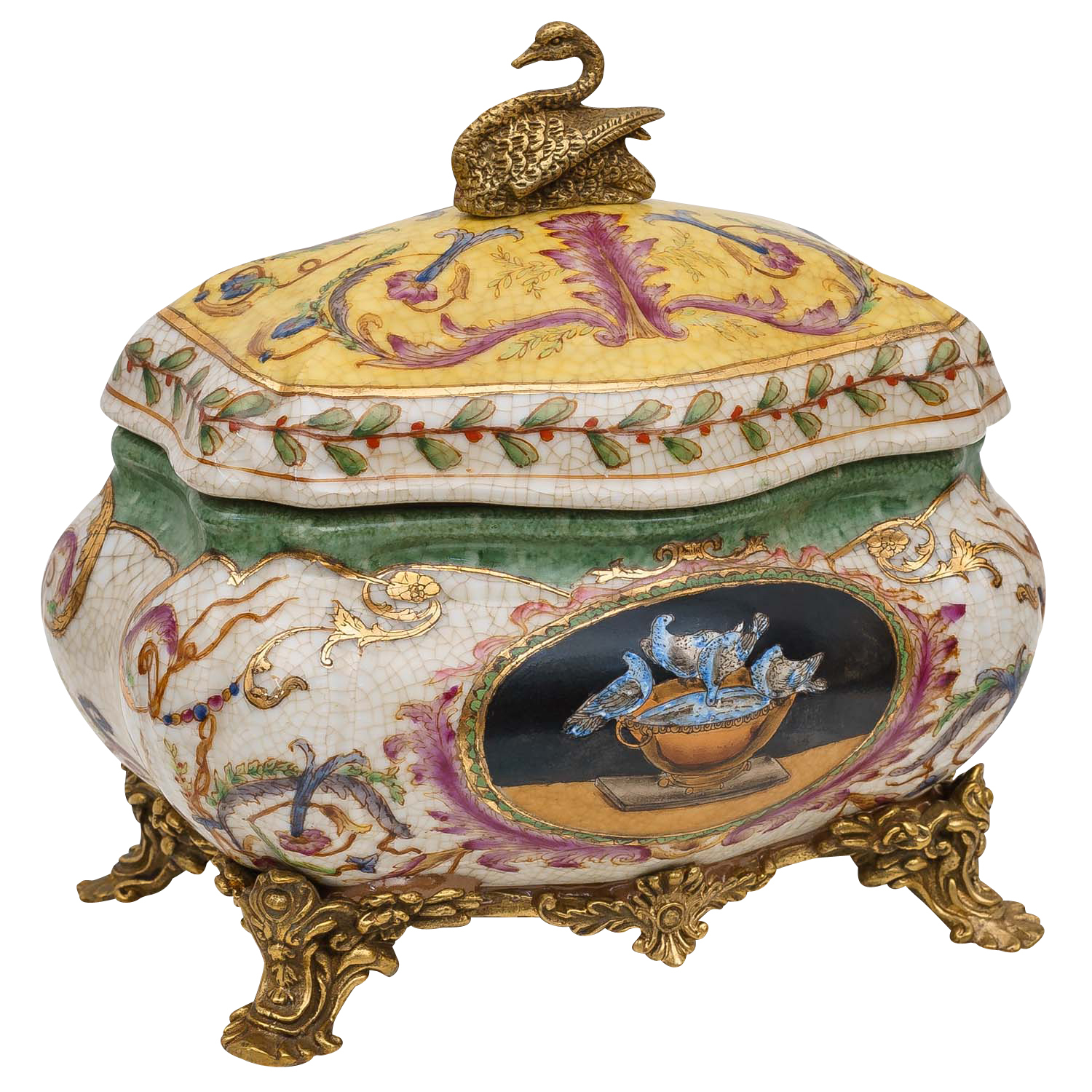 Aubaho Porzellan Schatulle Schmuckschatulle Porzellanbox Dose Schwan Antik-Stil 17cm