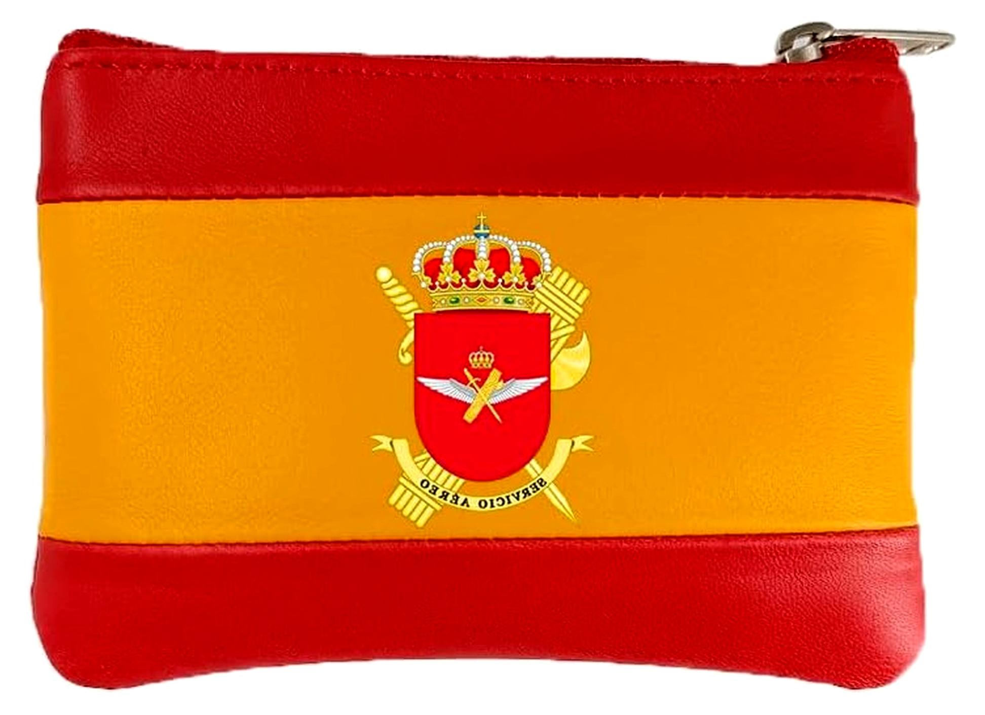 Markenlos Geldbörse aus Leder mit spanischer Flagge, Luftdienst, Zivildienst, Doppelfach mit Reißverschluss, Rot und Gelb