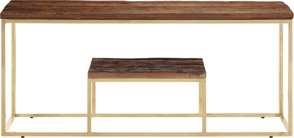 vidaXL Couchtisch Golden Edelstahl und Massive Holzschwellen 350022