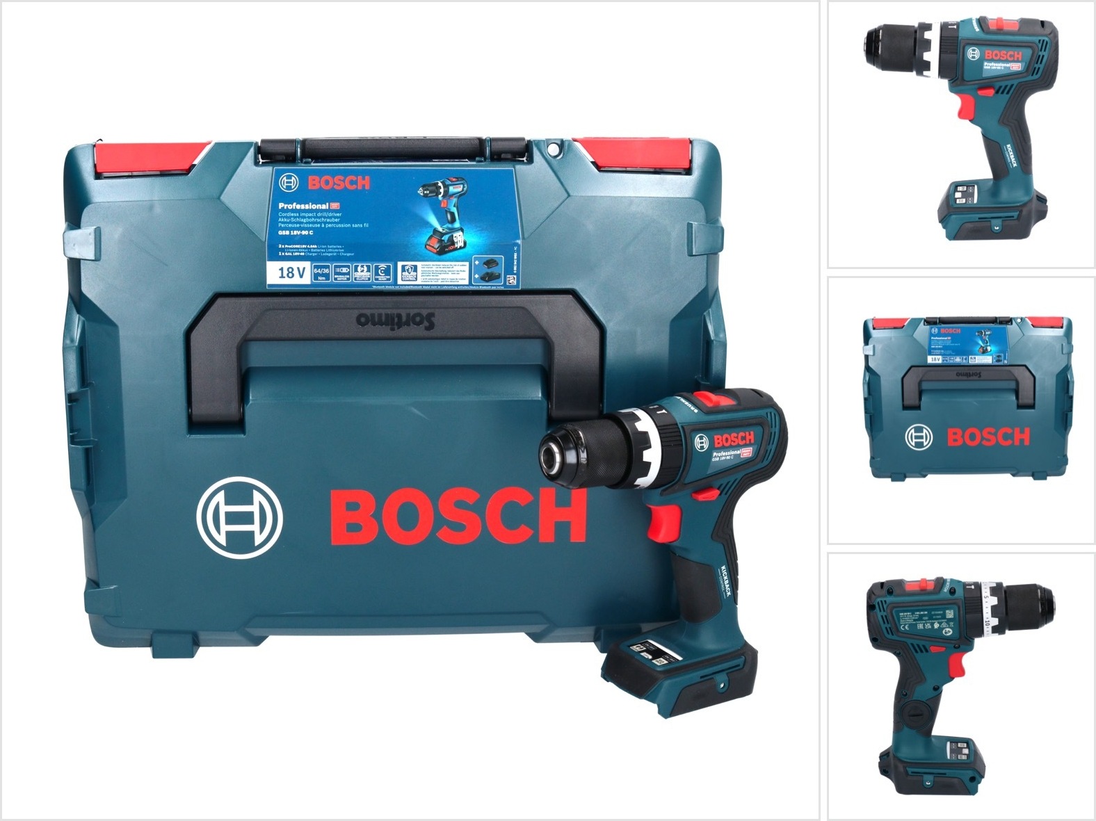 Bosch GSB 18V-90 C Profesionálna akumulátorová príklepová vŕtačka 18 V 64 Nm ( 06019K6102 ) Brushless + L-Boxx - bez akumulátora, bez nabíjačky
