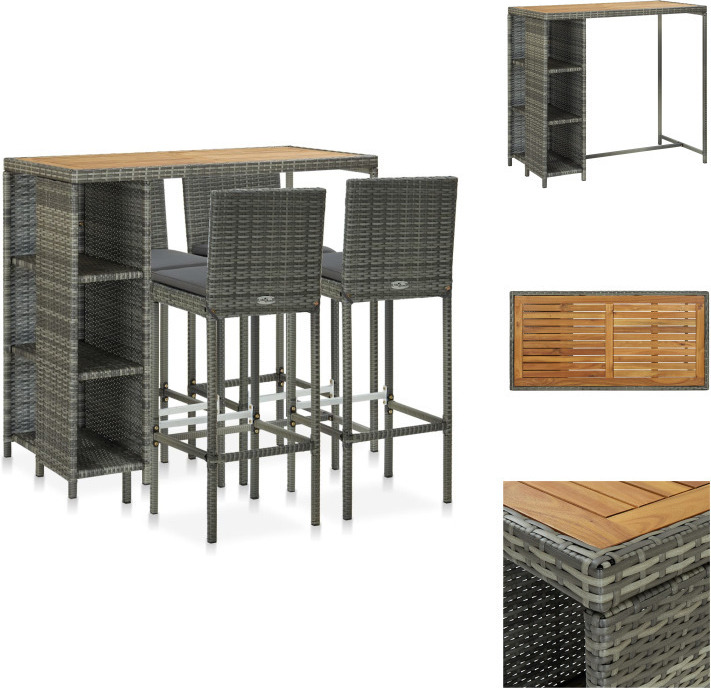 vidaXL 5-dielny záhradný barový set s vankúšmi polyratan sivý - Záhradný nábytok sety