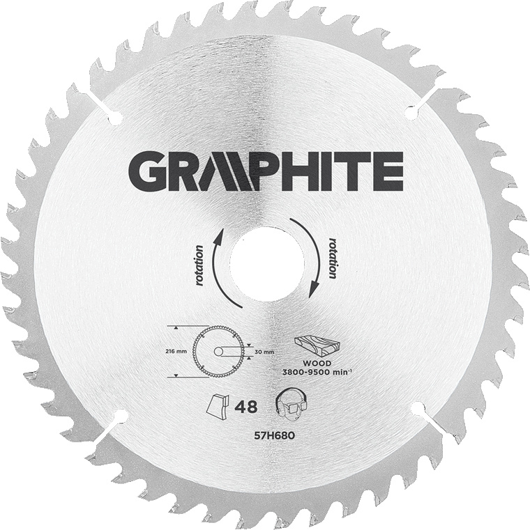 GRAPHITE kreissägeblatt 216 mm 48t blatt 216 mm, dornloch 30 mm, zähne 48, dicke 2,0 mm, schnittdicke 2,8 mm, geometrie atb, mat TOP-57H680