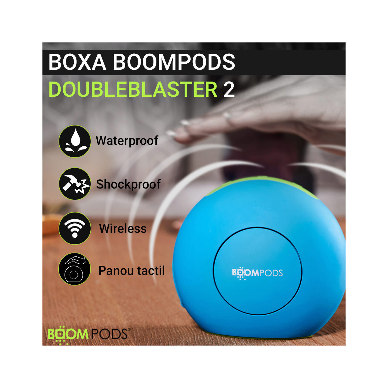 Boompods doubleblaster2, 5,2 cm, 7 W, 4 ohm, 60 dB, Bezdrôtový, 2,4 - 2,4835 GHz