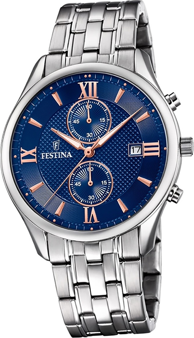 Festina Pánske hodinky z nehrdzavejúcej ocele F6854/6 s analógovým remienkom strieborné retro D2UF6854/6