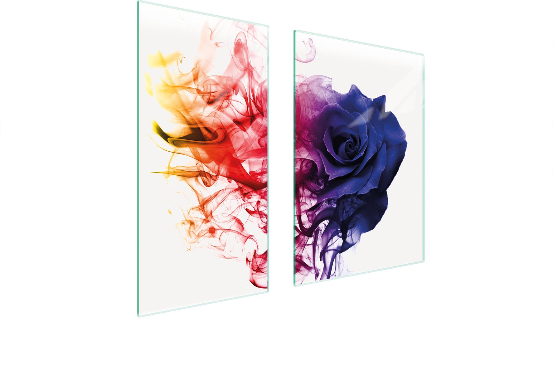 TMK ArtDeko Herdabdeckplatten 2 teilig 75x52 Glaskeramikkochfeld Abdeckung Glas Schneidebrett Rose Bunt