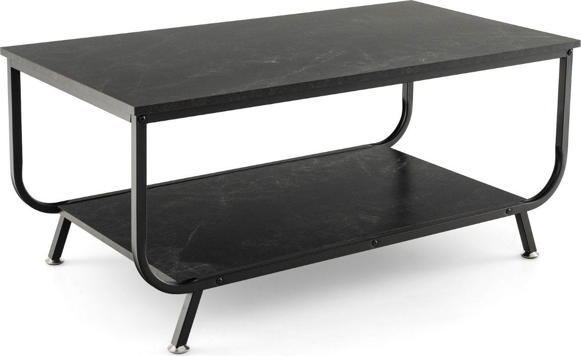 B2X Marmor Couchtisch Rechteckiger Couchtisch mit 2 Ebenen 105 x 55 x 46,5 cm Schwarz