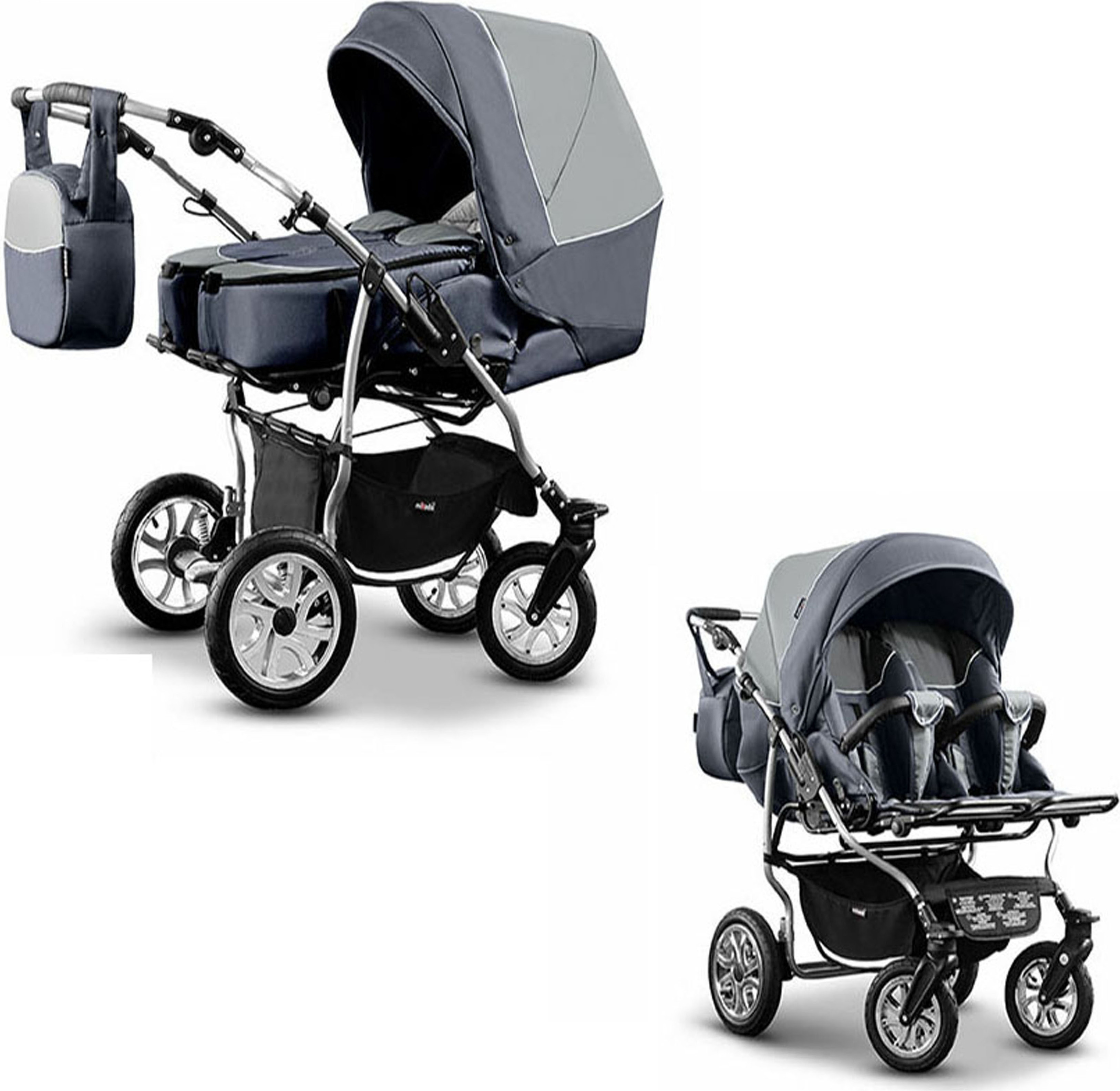 Zwillingskinderwagen 2 in 1 City Twin inkl. Sportsitze - 15 Teile - in 19 Farben