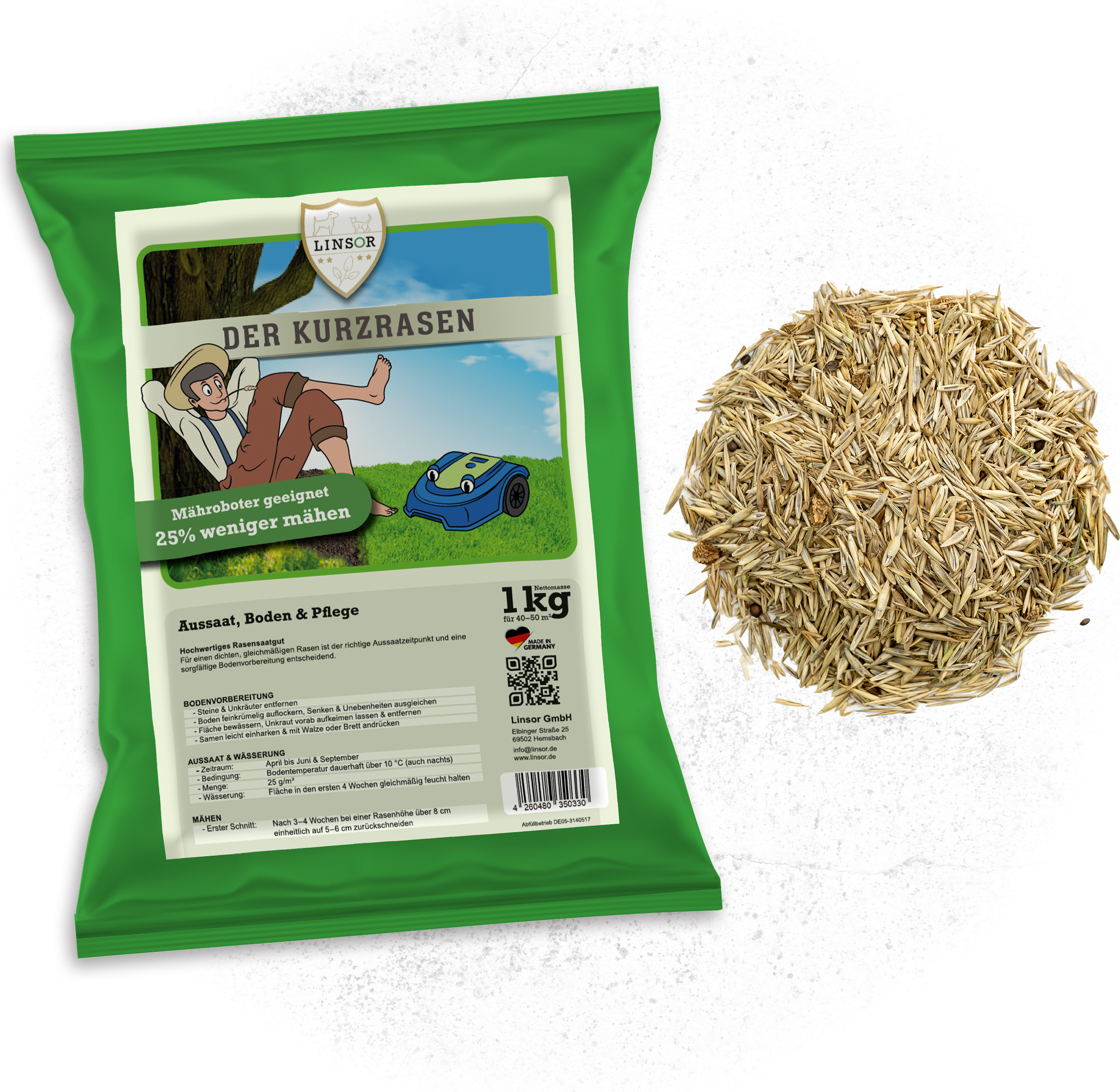 Linsor Kurzrasen, 25% weniger mähen, 1 kg 35033