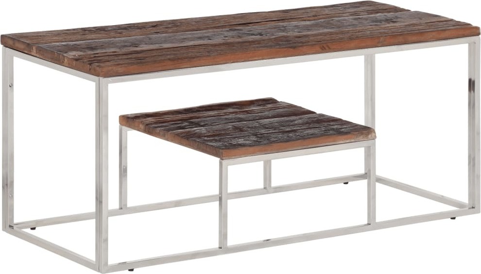 Syfax Couchtisch Silbern Edelstahl und Massive Holzschwellen 471350021