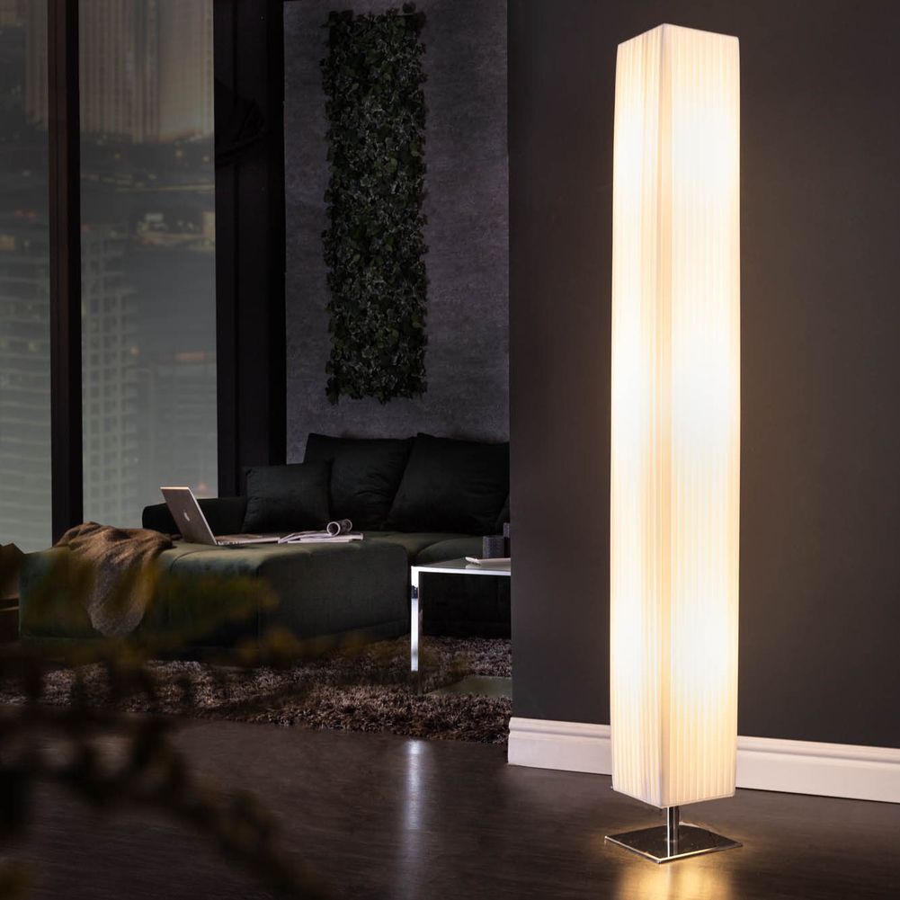 cagü: Design Stehlampe LOOP eckig Weiß aus feinem Plissee 160cm Höhe 79-0323