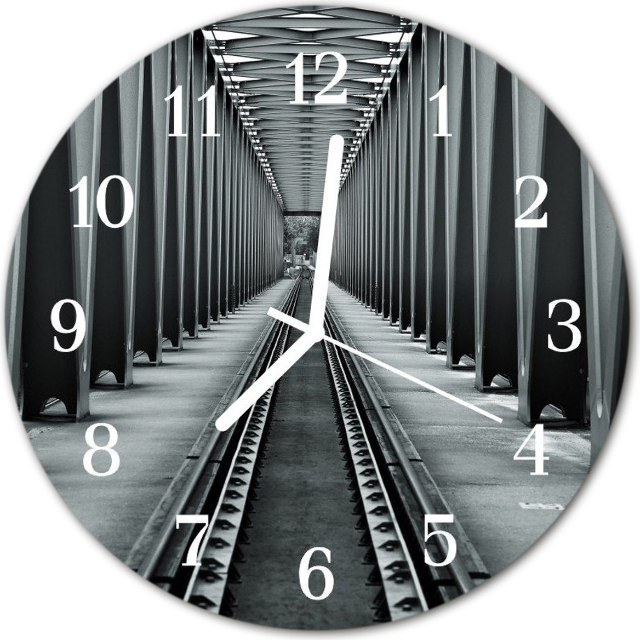 tulup Glasuhr Wanduhr Küchenuhr Echt-Glas 30fi cm Bahngleise grau dk-30fi-56707182