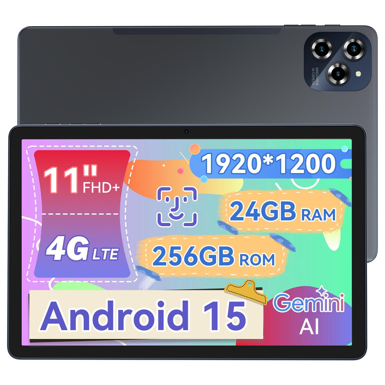 KINGRID W90 tablet s 4G LTE, 5G WIFI, 11-palcový FHD+ displej, Android 15, Gemini AI, 24GB+256GB, 4TB rozšíriteľný, 1080P, 16MP+8MP, 8000 mAh batéria