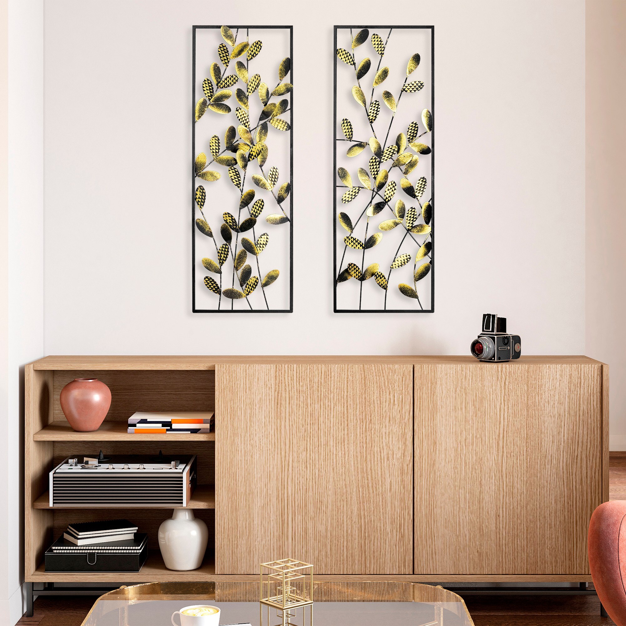 Décor Mural En Bois Et Métal Noyer & Noir - 58x80 Cm - Épaisseur 3 Cm Bois, 1.5 Mm Métal