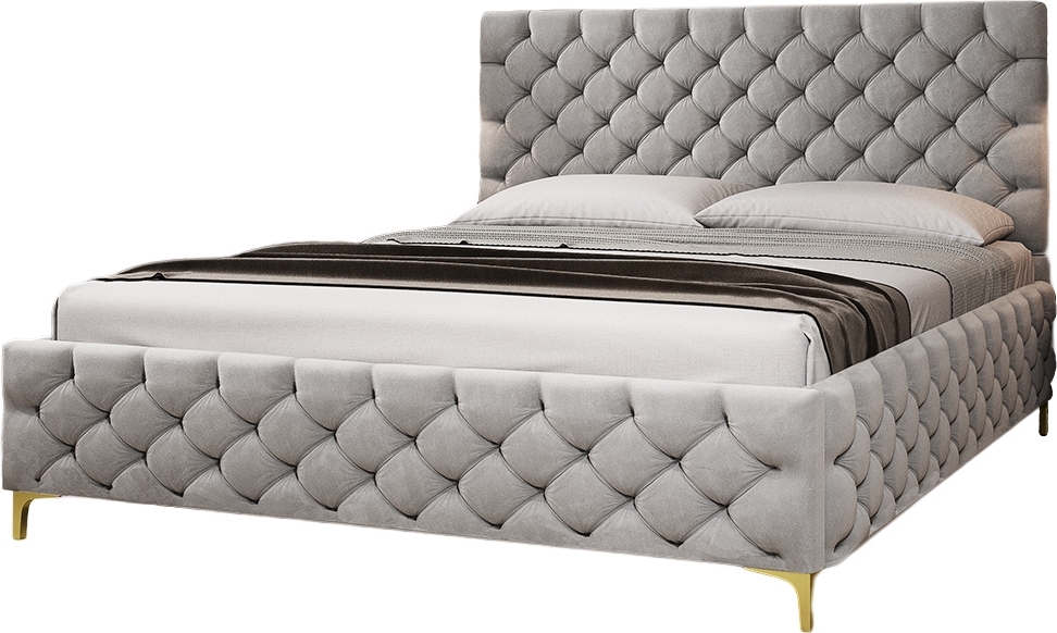 FURMEB24 - FIANO 120 x 200 cm - Boxspring posteľ s podnožou vrátane matraca Belluci Classic - Čalúnená posteľ s dreveným rámom - Manželská posteľ s vysokým opierkou hlavy - Čalúnená - Amor Velvet - Sivá