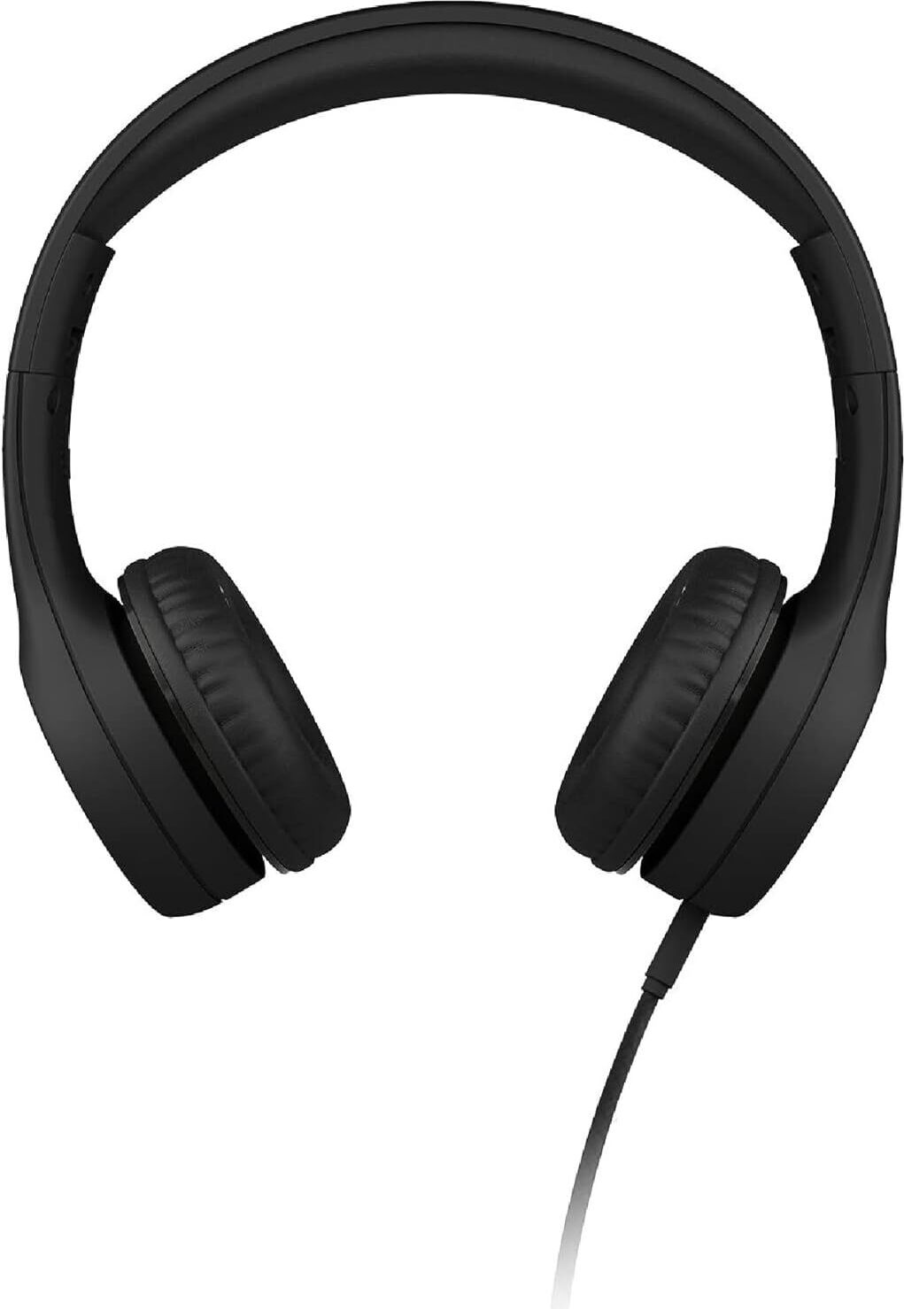 Detské slúchadlá s mikrofónom, ovládanie hlasitosti pre bezpečné počúvanie, nastaviteľný hlavový most, polstrované náušníky pre pohodlie, čierne