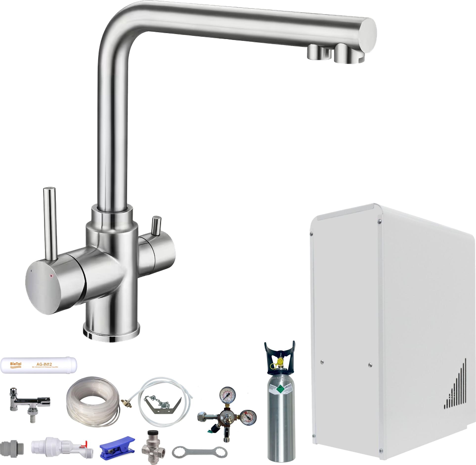 Sprudelwasser Tafelwasseranlage BieTal BT-10U 3-Wege L Hahn Edelstahl & 2kg CO2