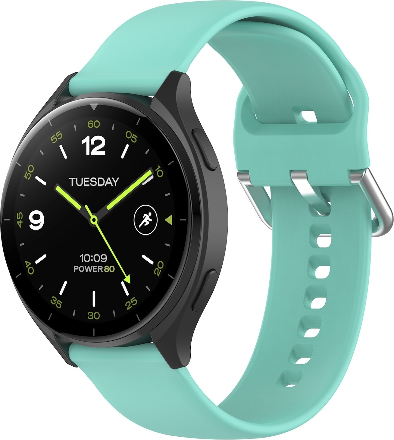 Pre Xiaomi Watch 2 Vysokokvalitný silikónový jednofarebný remienok Kovová pracka Hodinky Náhradný pásik na ruku Veľkosť L Tyrkysová