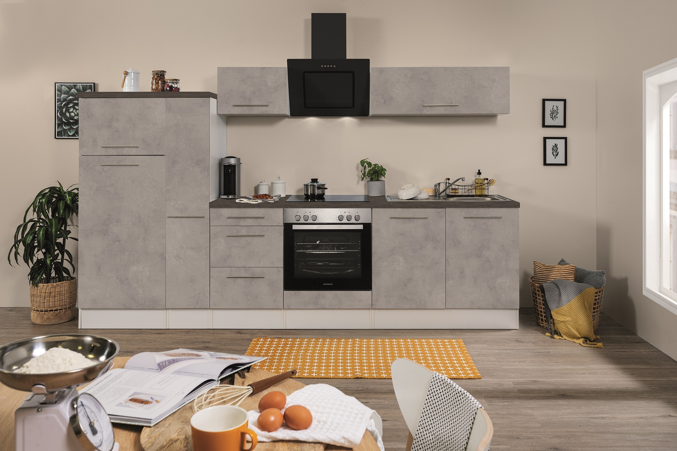 Küche Küchenzeile Küchenblock Beton Amanda 300 cm Respekta Premium RP300WB