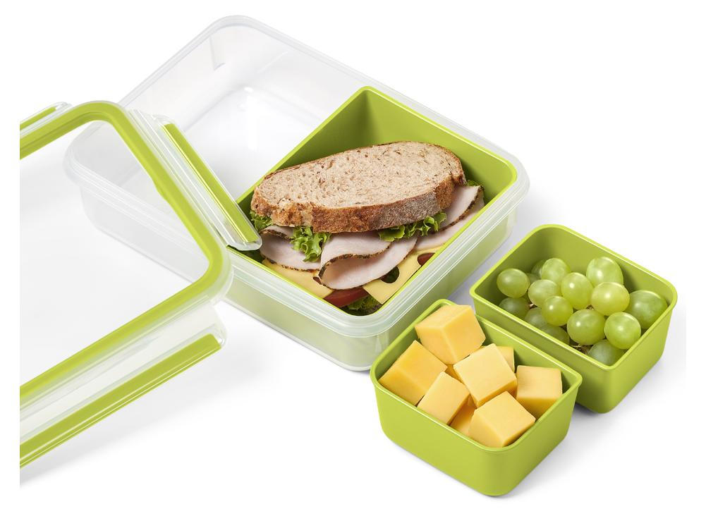 Emsa Clip & Go Contenitore Snack con Inserti, Trasparente/Verde Chiaro