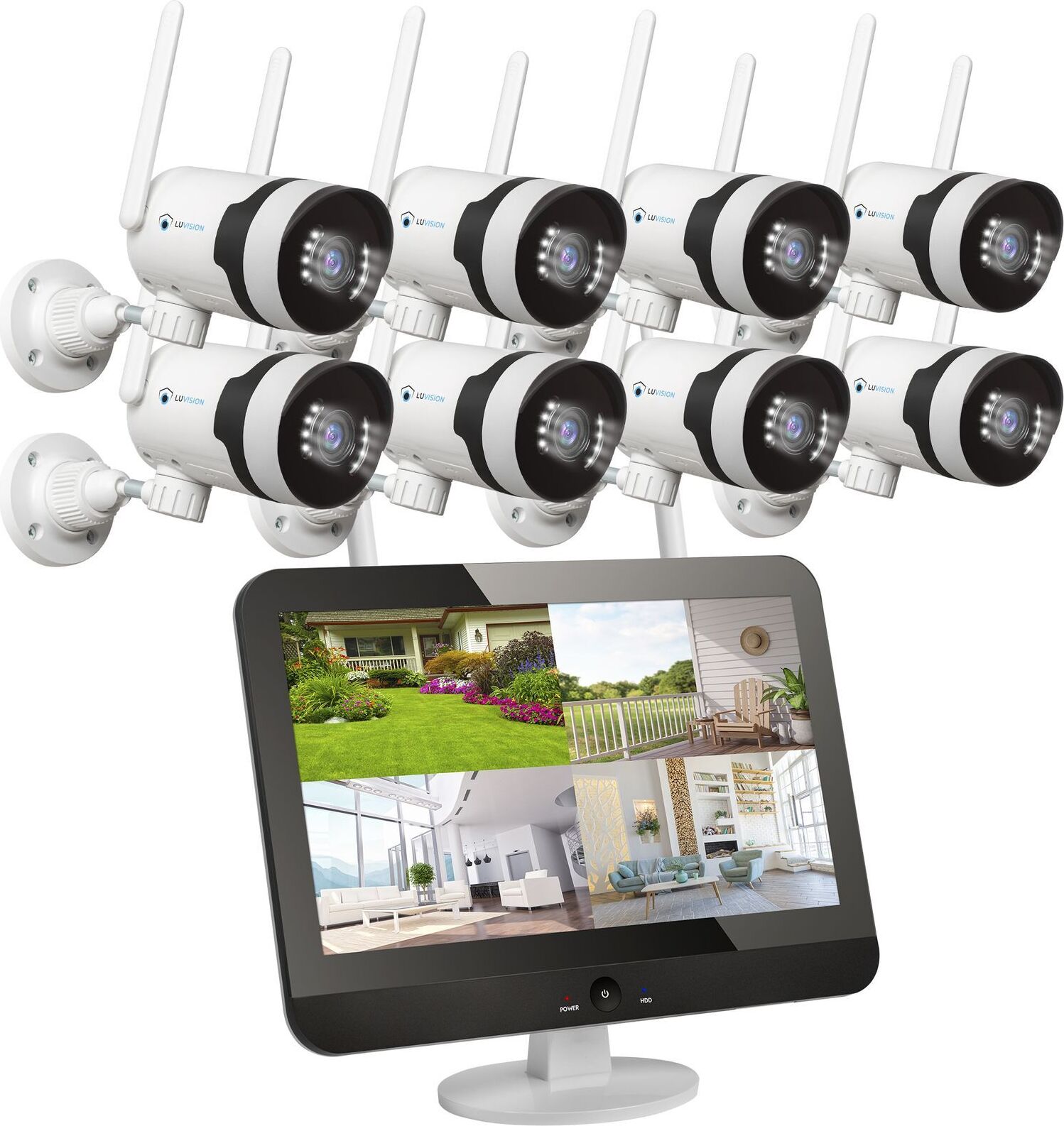 LUVISION Dual WLAN PTZ Überwachungssystem mit Monitor 5MP, Mikrofon, Sirene, Nachtsicht, KI Bewegungsverfolgung