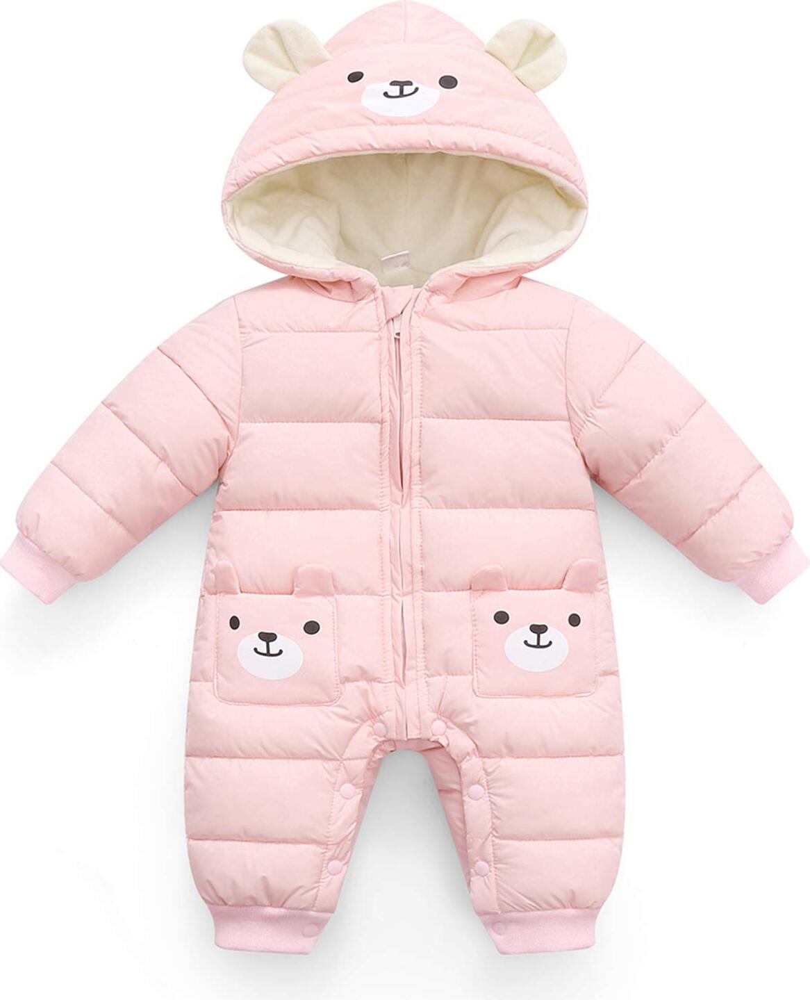 L SERVER Baby Winter Overall Mit Kapuze - Warmer Fleece Strampler Für Jungen & Mädchen