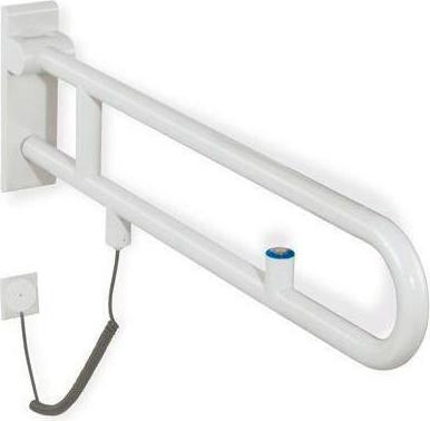 Hewi Sttzklappgriff E-Ausfhrung Serie 801 drehbar, Spltaste 700 mm aquablau 801.50.550 55