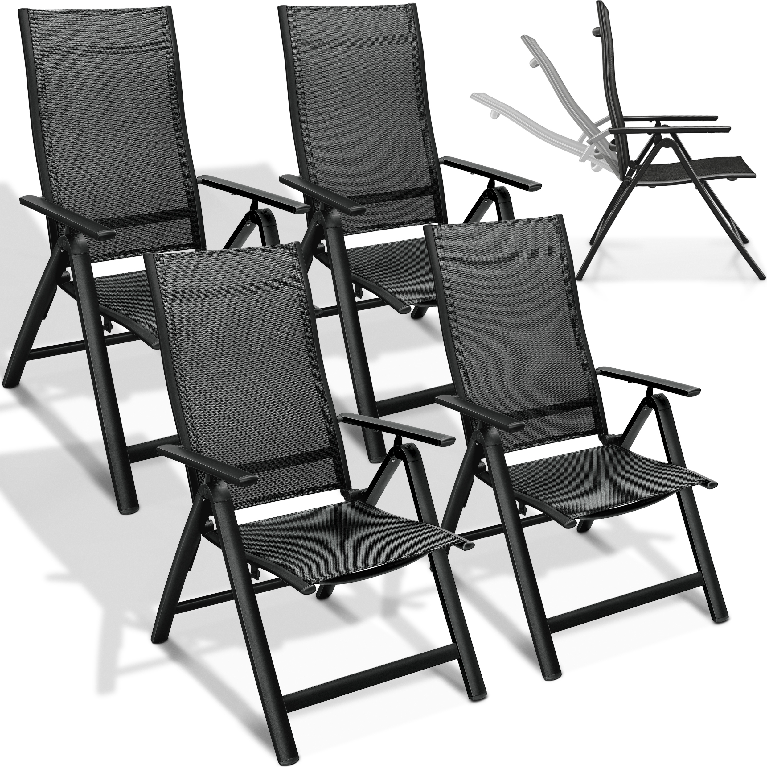 Chaise De Jardin Pliable En Aluminium Tillvex - Dossier Haut Réglable 8 Positions, Accoudoirs, Capacité 120 Kg | Pour Terrasse, Balcon, Camping, Argentée