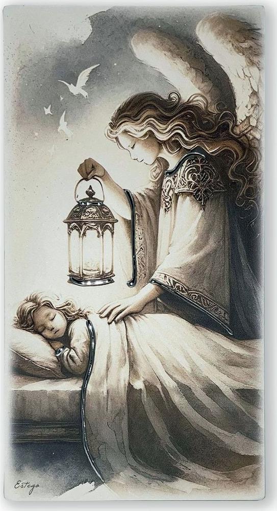 Estego Engelbild auf Holz gemalt | Größe: 9x18 cm | Artikelnummer: ESF189541