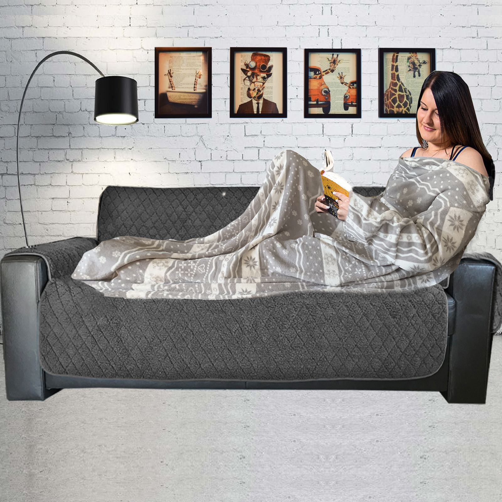 HOMELEVEL Kuscheldecke aus Microfaser mit Ärmeln Ärmeldecke Sofadecke 200cm x 150cm TV Decke Decke mit Armen Grau Norweger Design Wohndecke Decken 55432.25.02
