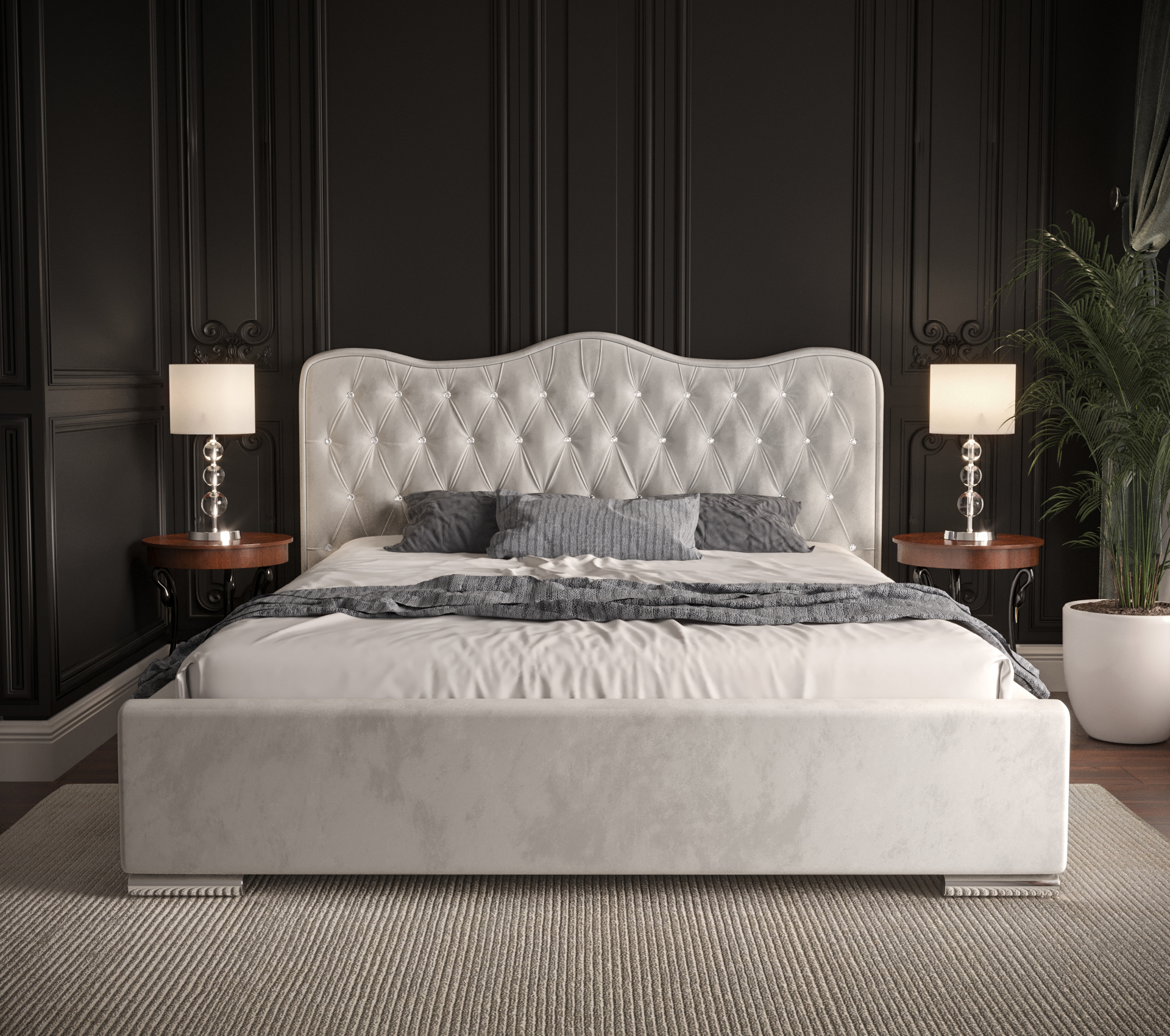 FURMEB24 Elegantná posteľ 160×200 Crystal Royal prešívaná posteľ s kontajnerovým rámom