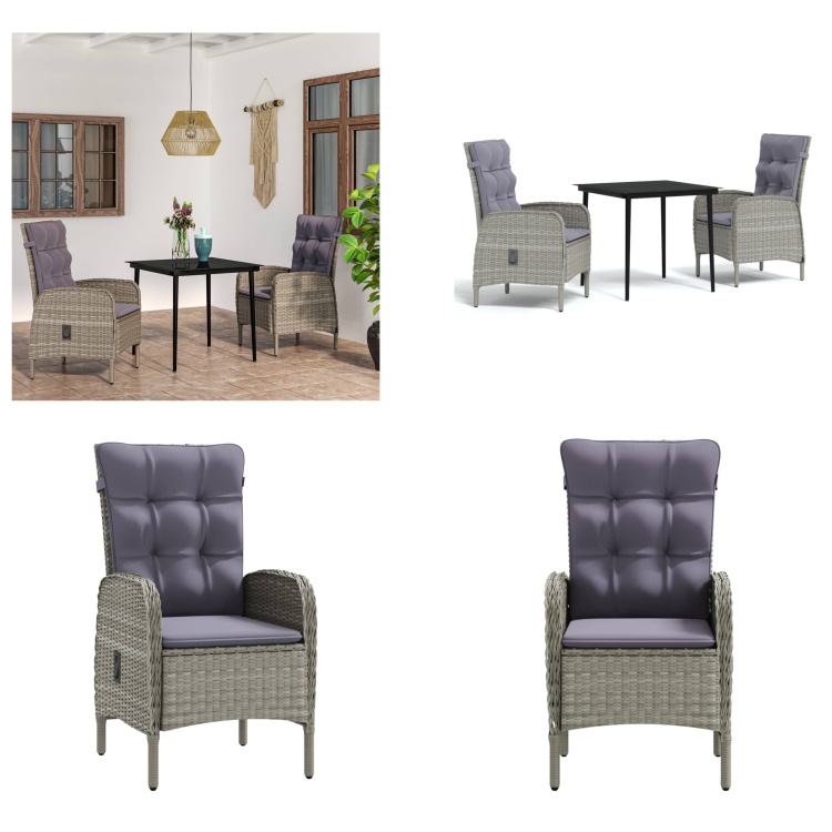 vidaXL 3-dielny záhradný jedálenský set s vankúšmi sivý a čierny - Záhradný jedálenský set - Záhradné jedálenské sety - Záhradný set nábytku - Záhradný set nábytku