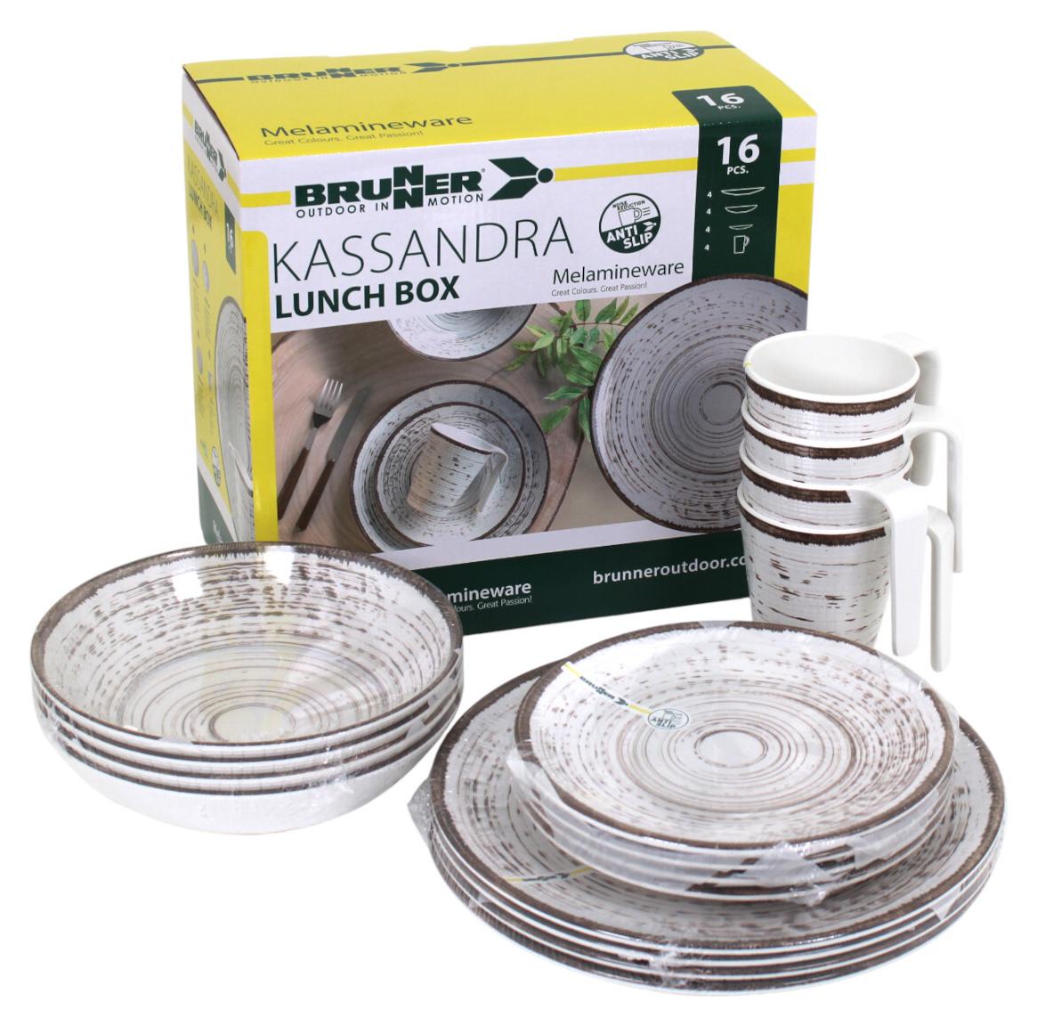 BRUNNER Campinggeschirr Set (Set 16 Stück) für 4 Personen - Lunchbox Venetian - aus Melamin Stone Touch von hoher Qualität, rutschfest und langlebig