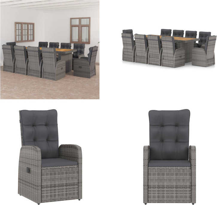 vidaXL 11-dielny záhradný jedálenský set s vankúšmi poly ratan sivý - Set záhradného nábytku - Sety záhradného nábytku - Záhradný stôl a stolička - Záhradné stoly a stoličky