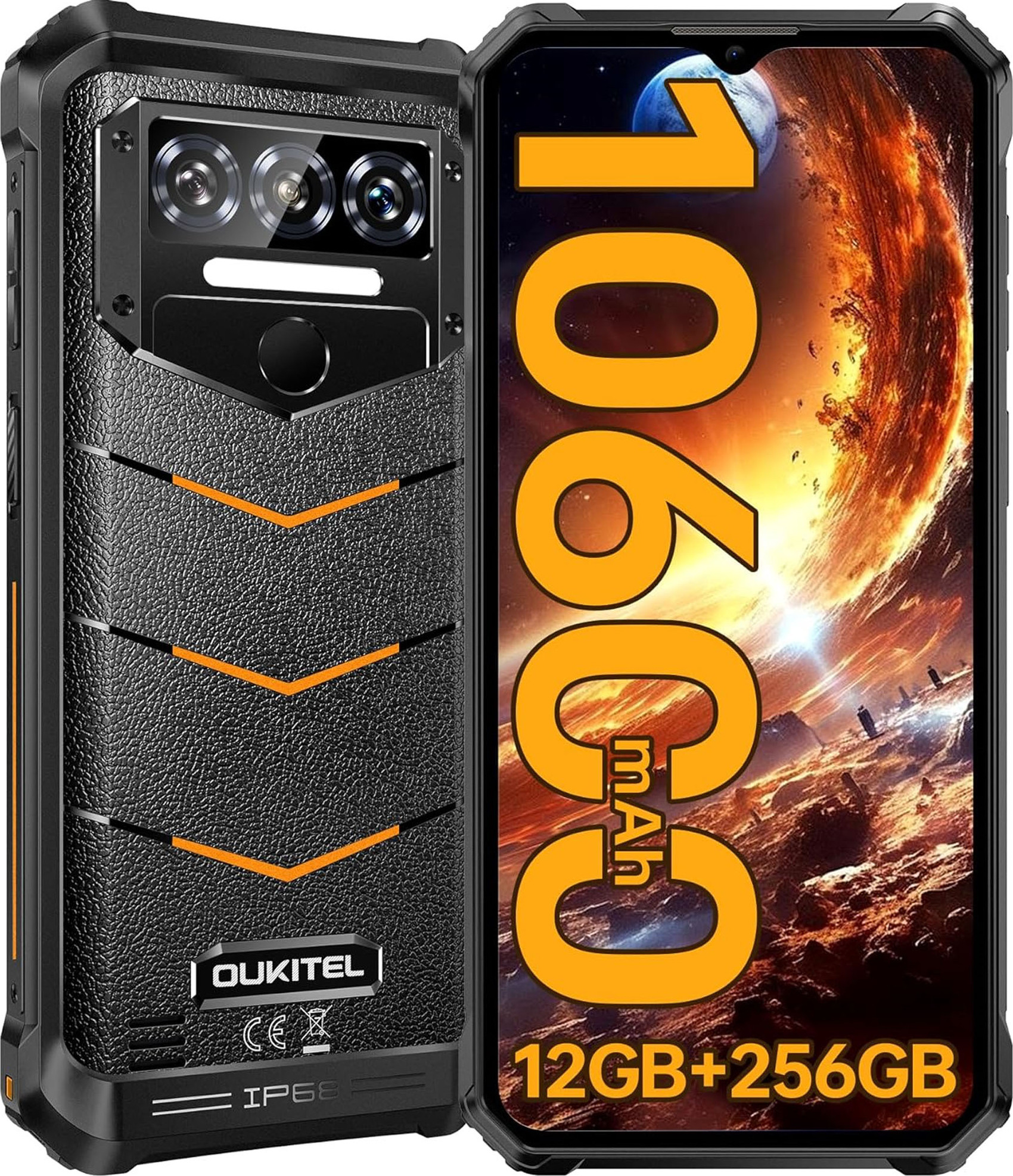 OUKITEL WP38 Odolný mobilný telefón 12 GB + 256 GB 10 600 mAh vonkajší smartfón 6,52 palcový Android 13, 4G Dual SIM IP68/NFC, Oranžová