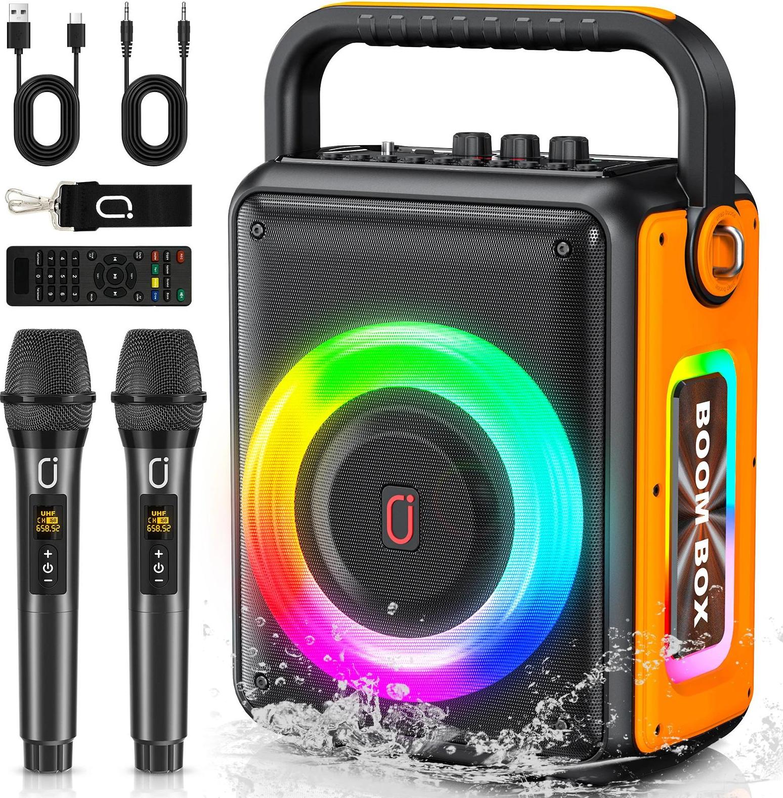 Prenosný karaoke reproduktor, pripojenie cez Bluetooth, dlhá výdrž batérie, čierny